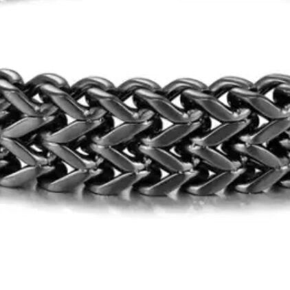 12mm Wide Black Stainless Steel Link Chain Bracelet Bangle