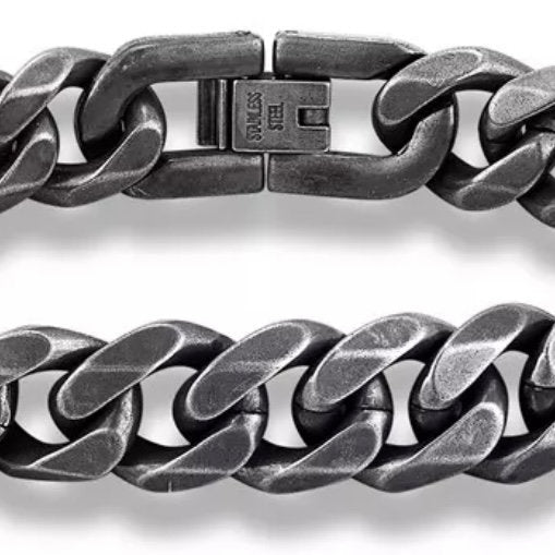 12mm Wide Vintage Silver Stainless Steel Cuban Link Chain Bracelet Bangle