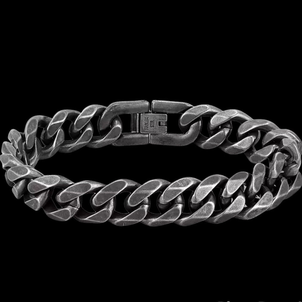 12mm Wide Vintage Silver Stainless Steel Cuban Link Chain Bracelet Bangle