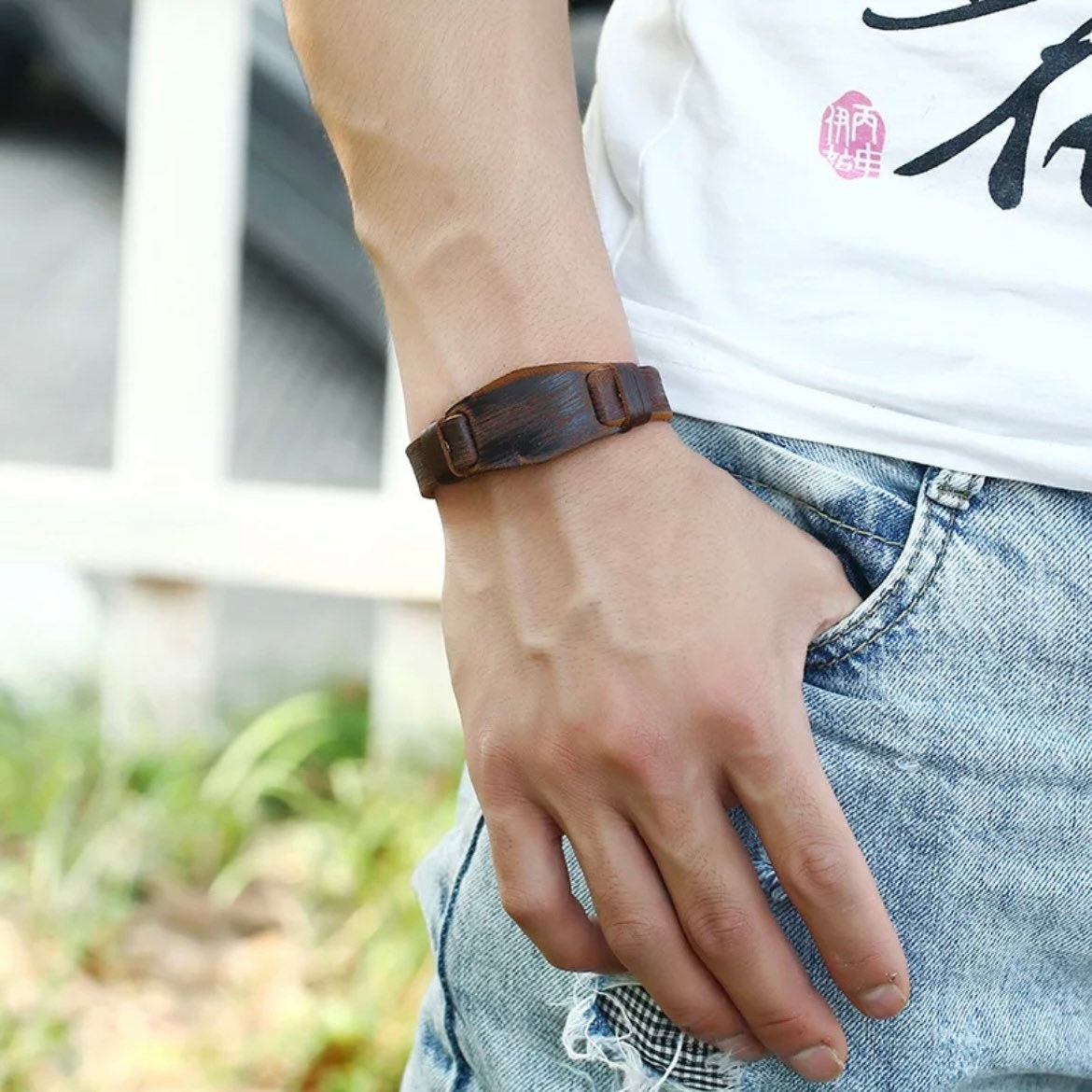 Punk Strap Brown Leather Vintage Cuff Bracelet Wrap