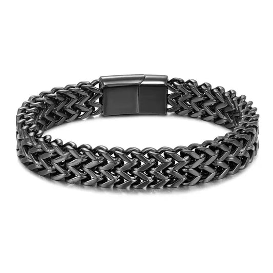 12mm Wide Black Stainless Steel Link Chain Bracelet Bangle