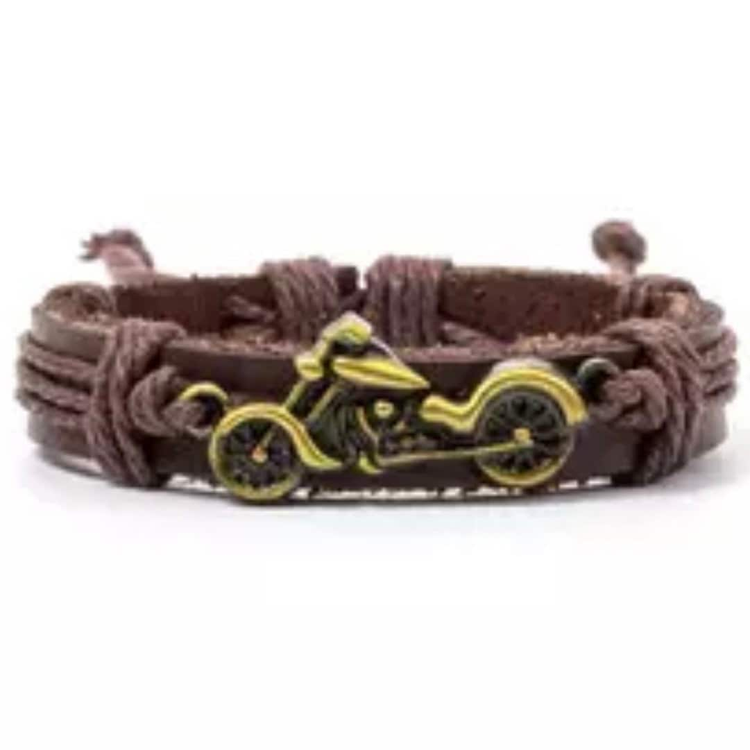 Leather Alloy Motorcycle Charm Bracelet