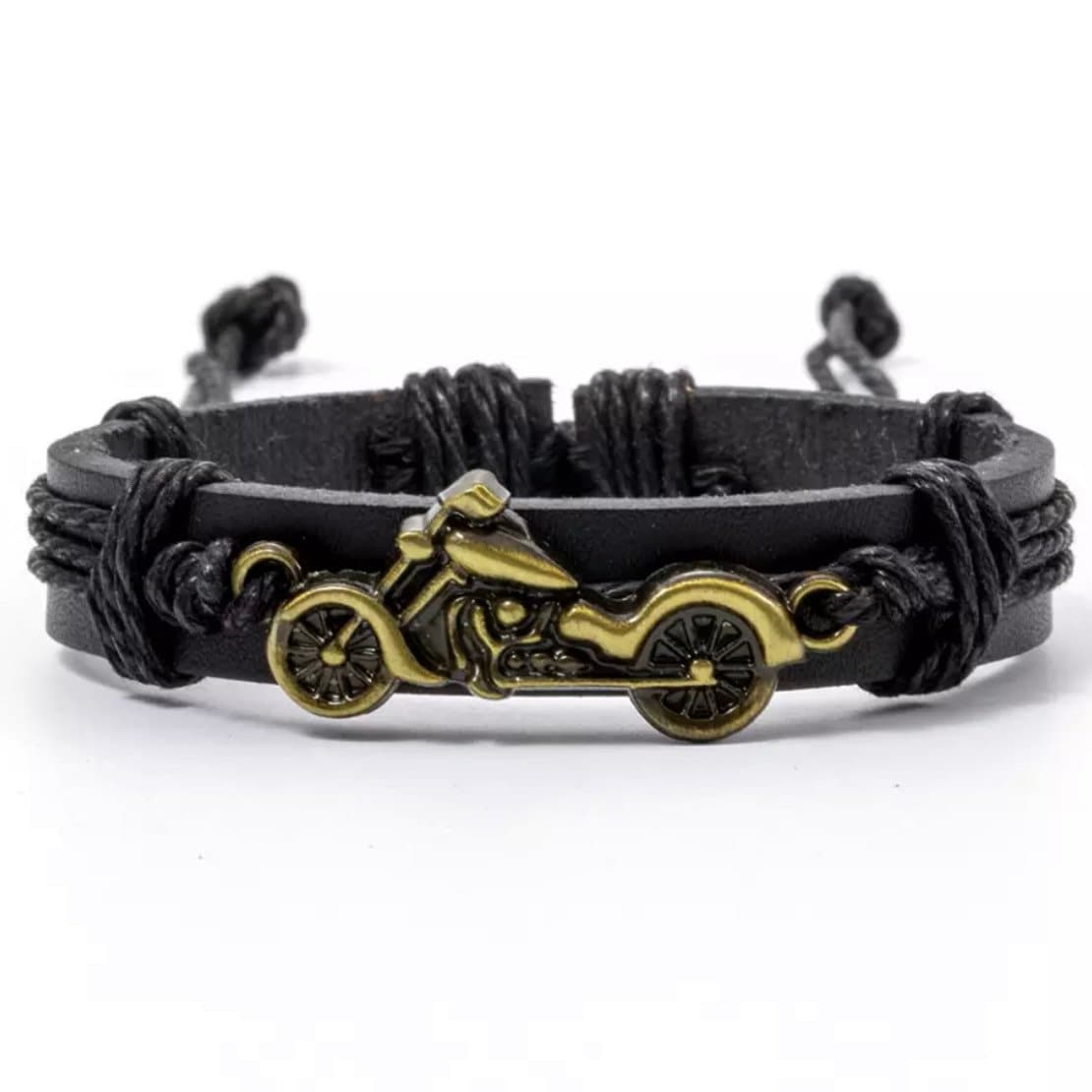 Leather Alloy Motorcycle Charm Bracelet