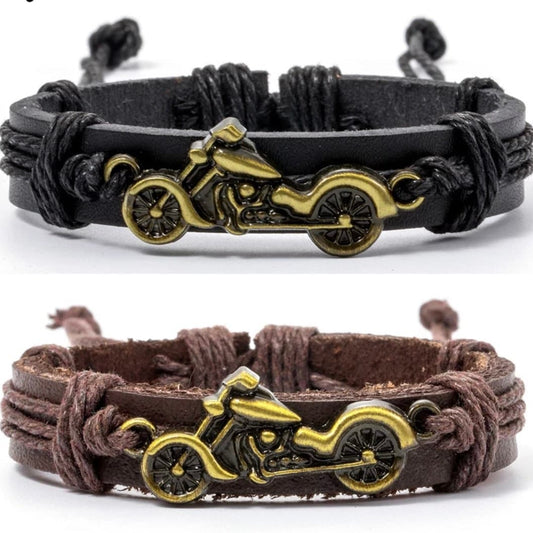 Leather Alloy Motorcycle Charm Bracelet