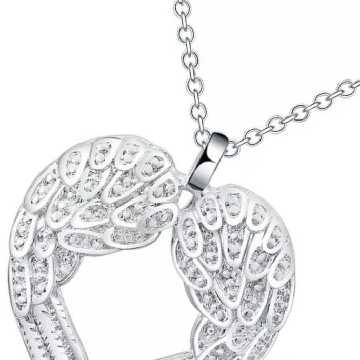 Romantic Angel Wings Silver Pendant Necklace