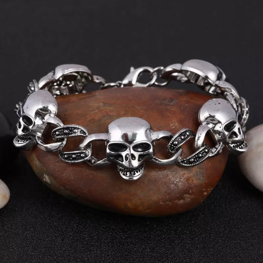 Punk Gothic Biker Skeleton Skull Charm Bracelet Bangle