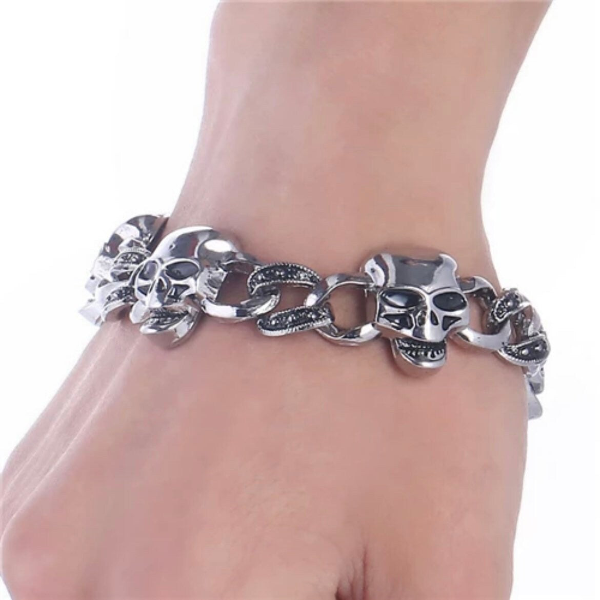 Punk Gothic Biker Skeleton Skull Charm Bracelet Bangle