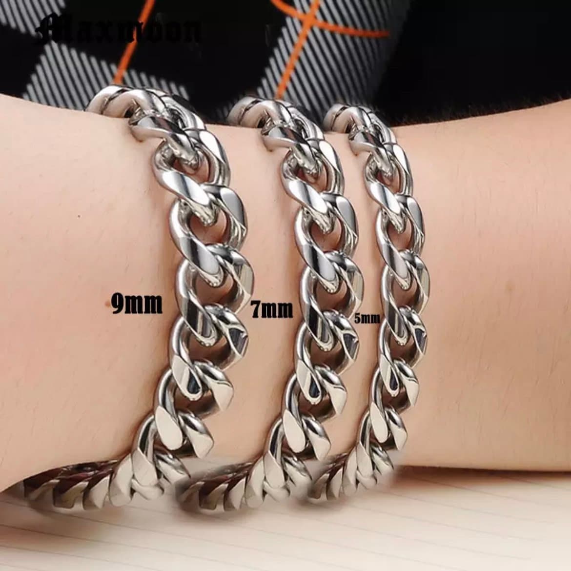 Stainless Steel Silver Curb Cuban Link Chain Bracelet Available in Different Widths and Lengths