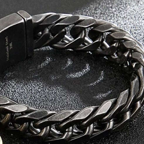 19mm Whip Chain Black Stainless Steel Biker Bracelet