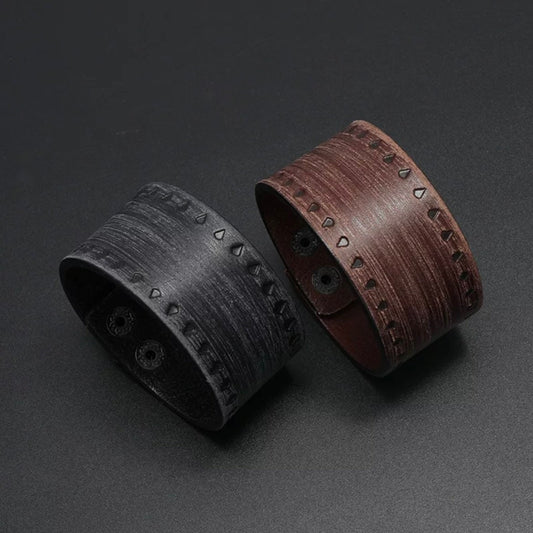 Punk Vintage Leather Bracelet Wrap Available in Brown & Chalky Black Colours