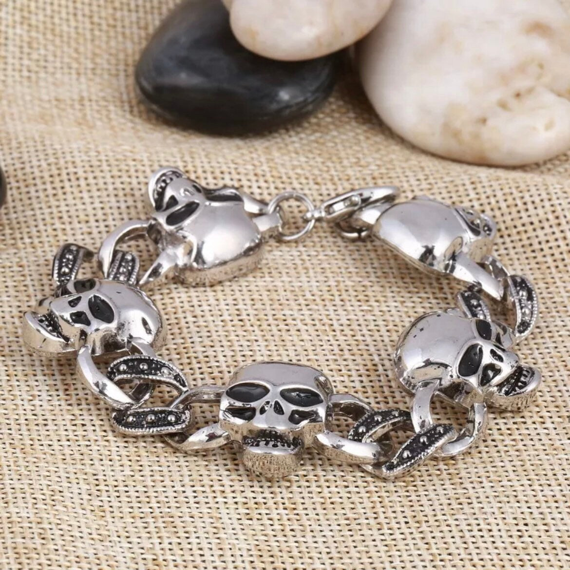 Punk Gothic Biker Skeleton Skull Charm Bracelet Bangle