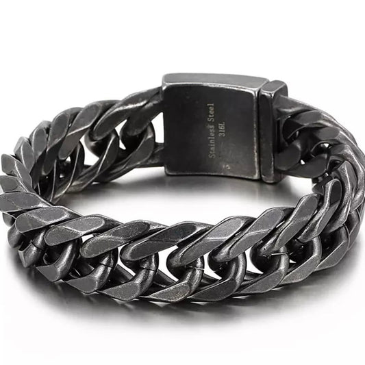 19mm Whip Chain Black Stainless Steel Biker Bracelet