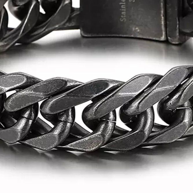 19mm Whip Chain Black Stainless Steel Biker Bracelet