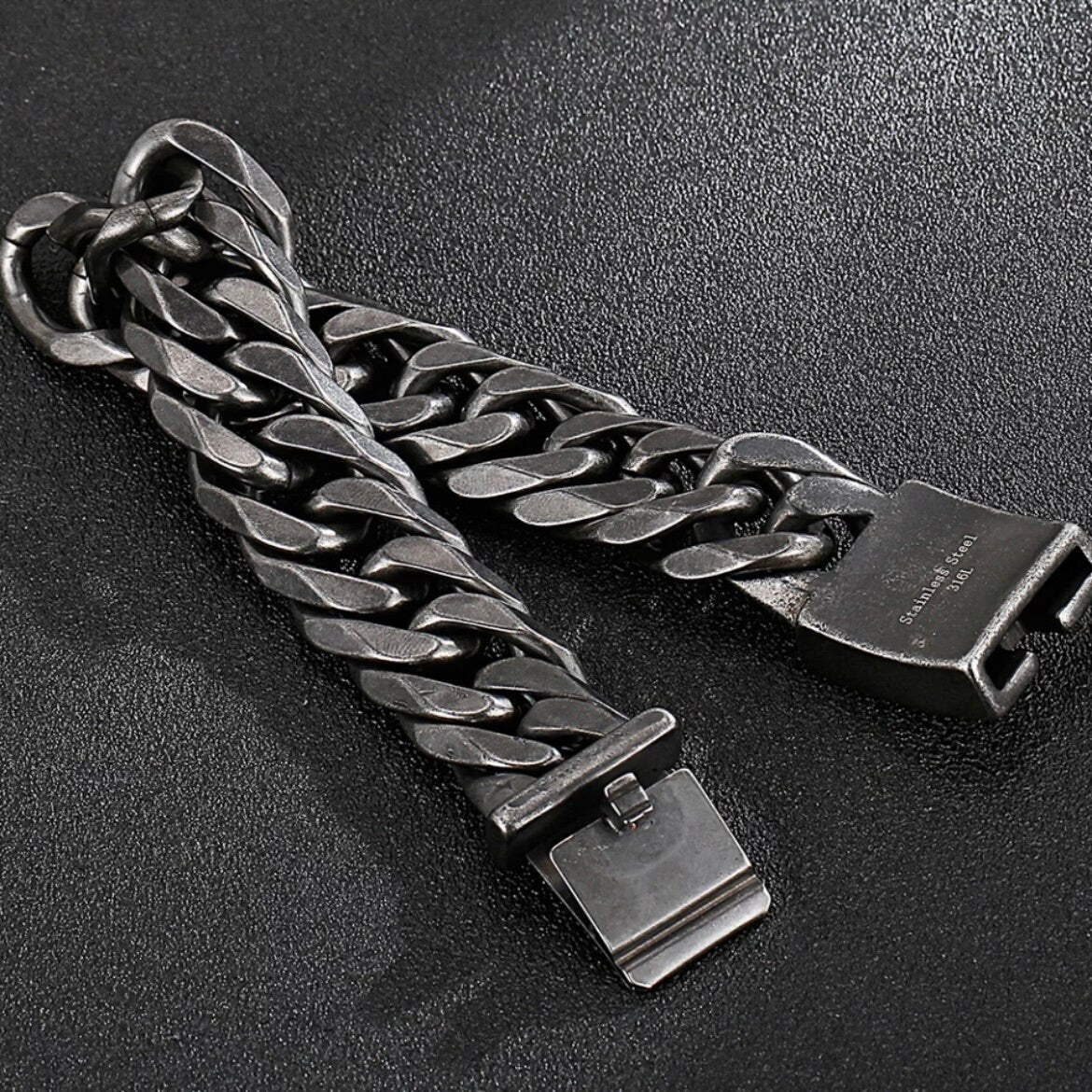 19mm Whip Chain Black Stainless Steel Biker Bracelet