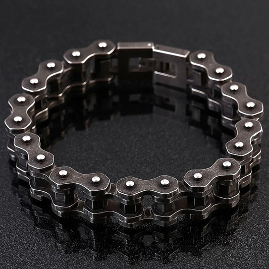 13mm Wide Punk Rocker Black Stainless Steel Bicycle Motorbike Chain Bracelets