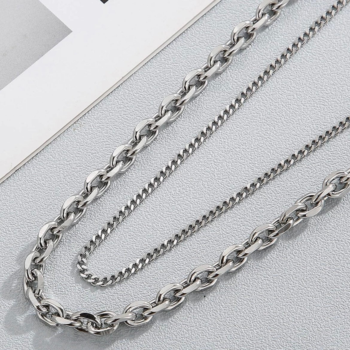 Stainless Steel Double Layer Cuban Link Chain Choker Necklace Available in Gold Silver and Black/Silver Colours