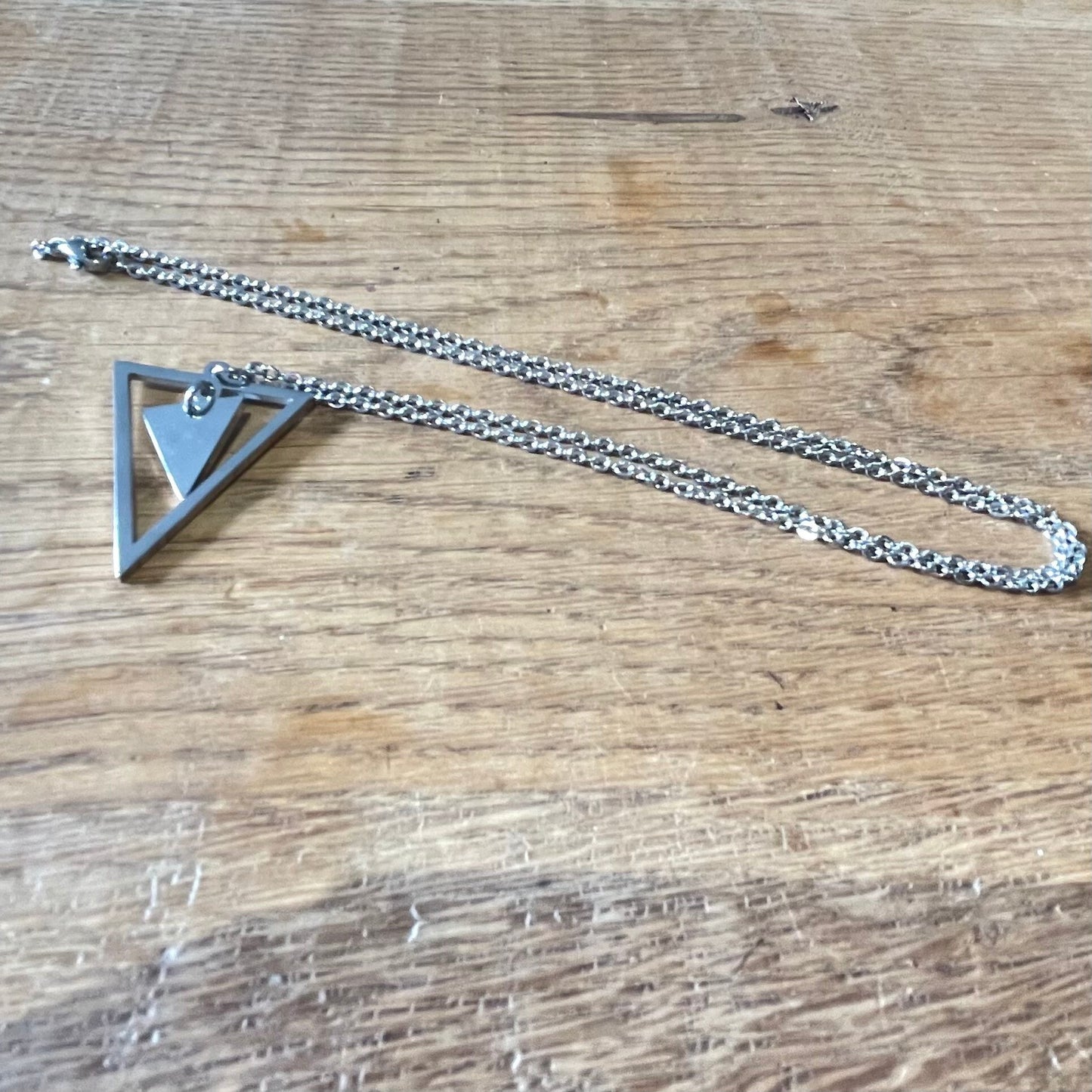 Double Triangle Pendant with Stainless Steel Chain Necklace