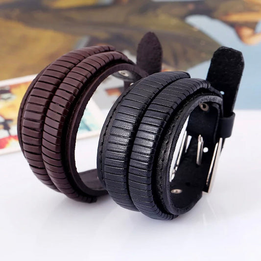 Punk Creative Leather Adjustable Wrap Bracelet Available in brown & Black Leather