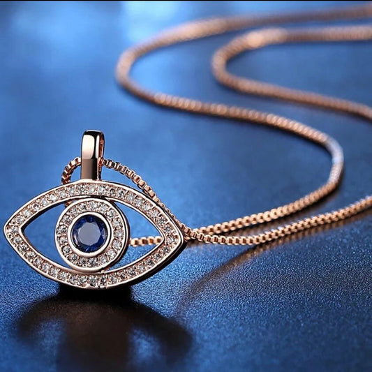 Blue Stone Lucky Cubic Zirconia Evil Eye Pendant Chain Necklace