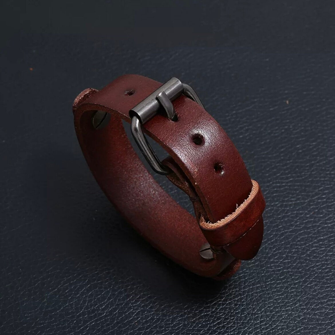 Double Layer Leather Wrap Wristband Adjustable Bracelet Cuff Available in Light brown Dark Brown & Black