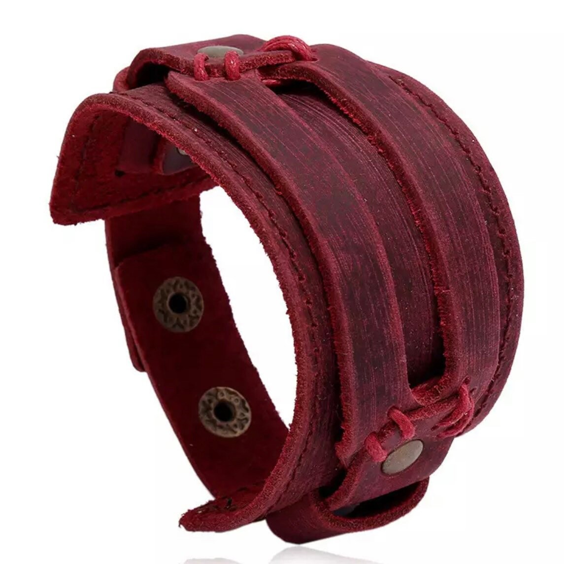 Unisex Punk Double Wide Cuff Leather Bracelet Available in 5 Colours