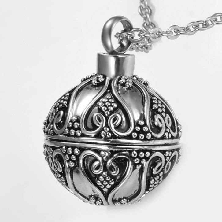 Retro Ball Antique Looking Cremation Memorial Keepsake Ashes Urn Pendant Necklace