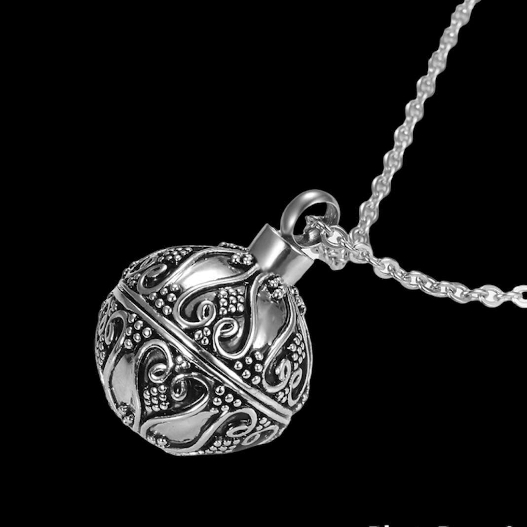 Retro Ball Antique Looking Cremation Memorial Keepsake Ashes Urn Pendant Necklace