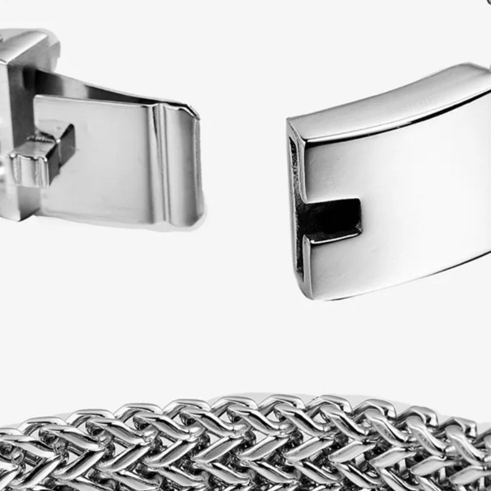 30MM Silver Stainless Steel Mesh Link Chain Polished Bracelet Bangle