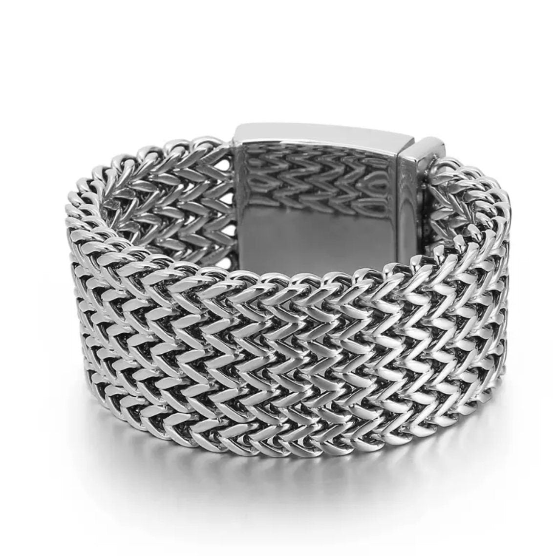 30MM Silver Stainless Steel Mesh Link Chain Polished Bracelet Bangle