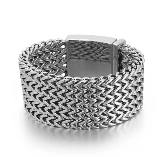 30MM Silver Stainless Steel Mesh Link Chain Polished Bracelet Bangle