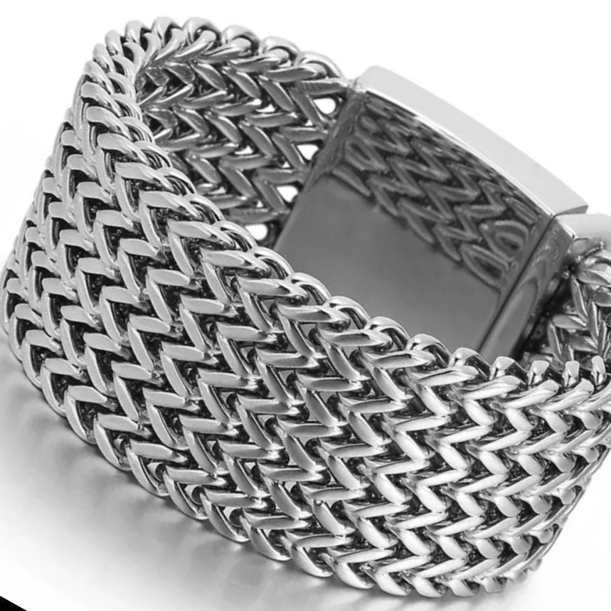 30MM Silver Stainless Steel Mesh Link Chain Polished Bracelet Bangle