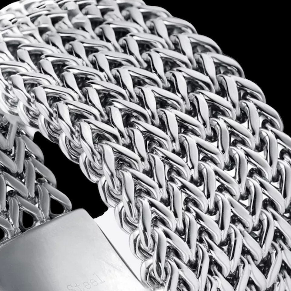 30MM Silver Stainless Steel Mesh Link Chain Polished Bracelet Bangle