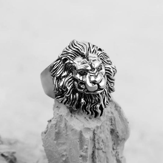 Animal Silver King Lion Adjustable Open Ring