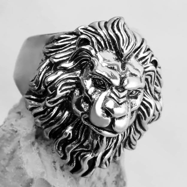 Animal Silver King Lion Adjustable Open Ring