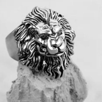 Animal Silver King Lion Adjustable Open Ring