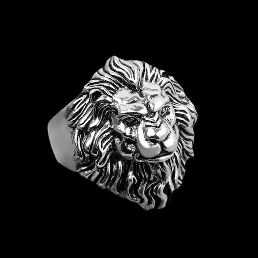 Animal Silver King Lion Adjustable Open Ring