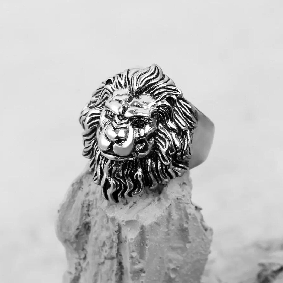 Animal Silver King Lion Adjustable Open Ring