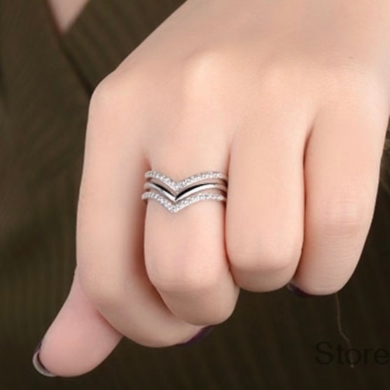 Triple Layered Mosaic Cubic Zirconia Adjustable Ring in Silver or Rose Gold Plated