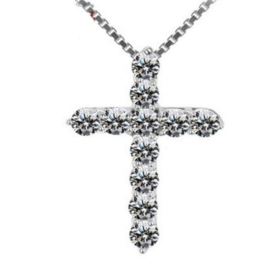 Stunning Cross Sideways Silver Cubic Zirconia Statement Pendant Necklace