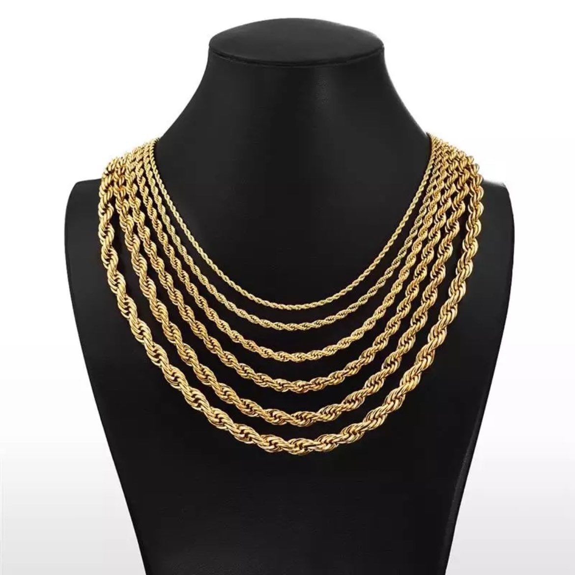 Stainless Steel Gold Colour Rope Twisted Singapore Chain Necklace