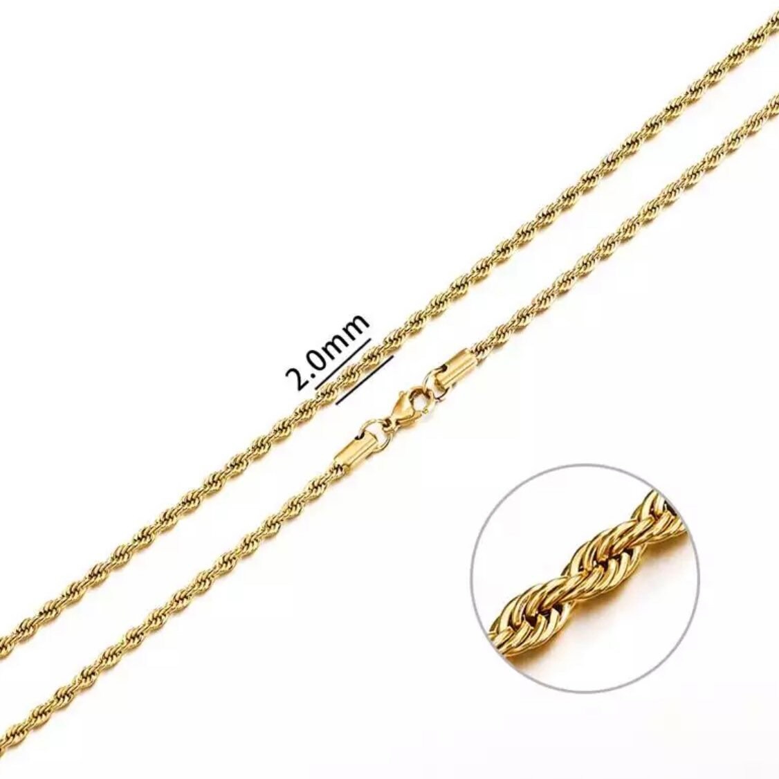 Stainless Steel Gold Colour Rope Twisted Singapore Chain Necklace