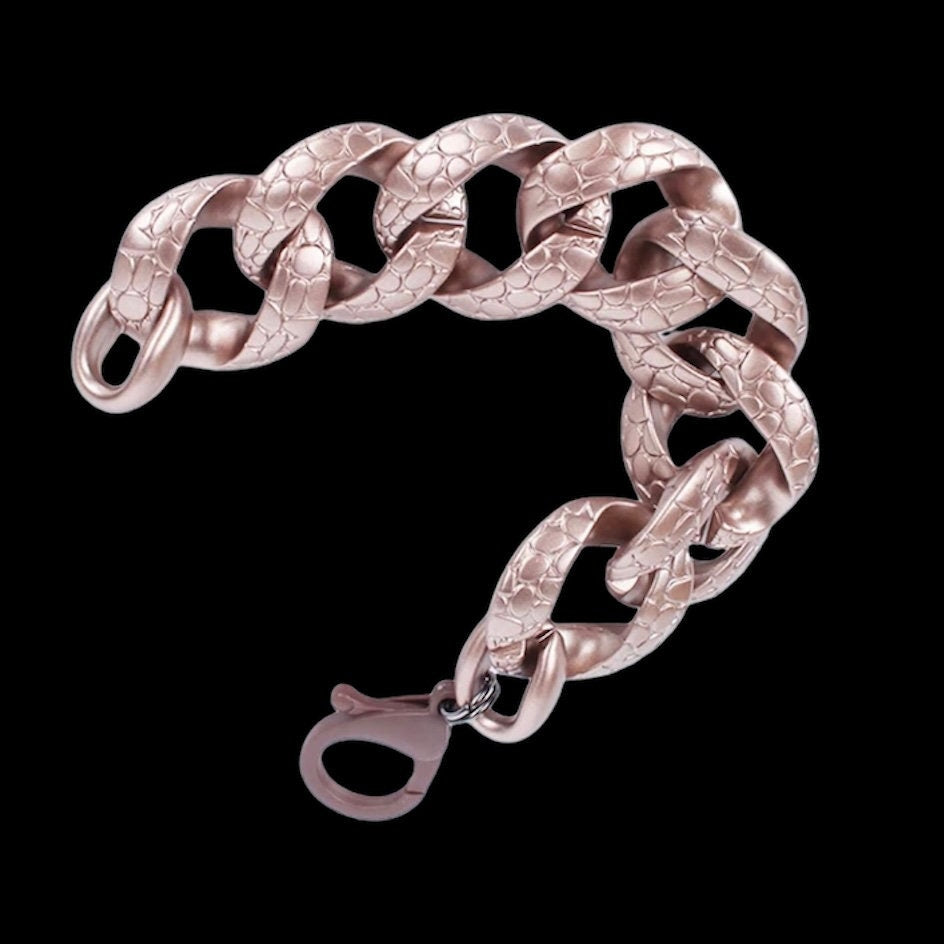 Cuban Thick Rose Gold Patterned Colour Chain Bracelet Bangle