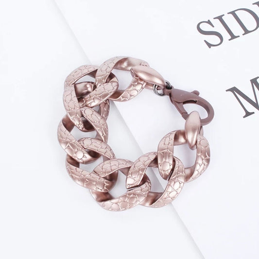 Cuban Thick Rose Gold Patterned Colour Chain Bracelet Bangle