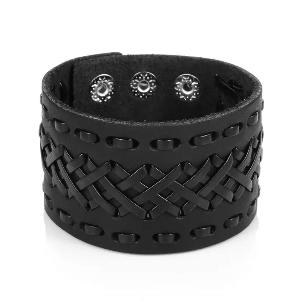 Leather Vintage Punk Wide Cuff Bangle Bracelet Available in Black or Brown