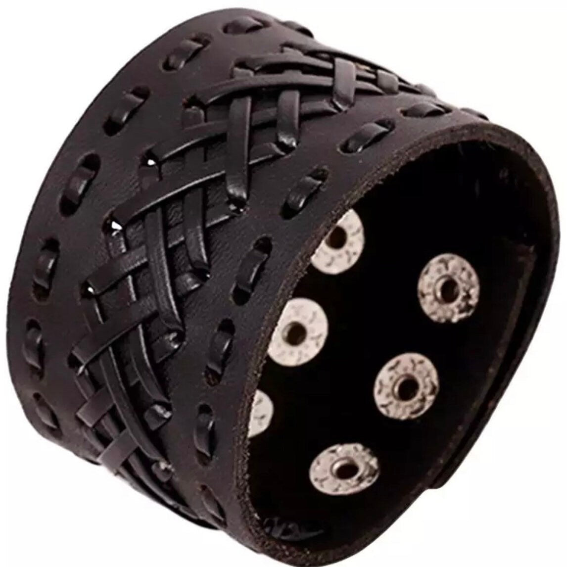 Leather Vintage Punk Wide Cuff Bangle Bracelet Available in Black or Brown