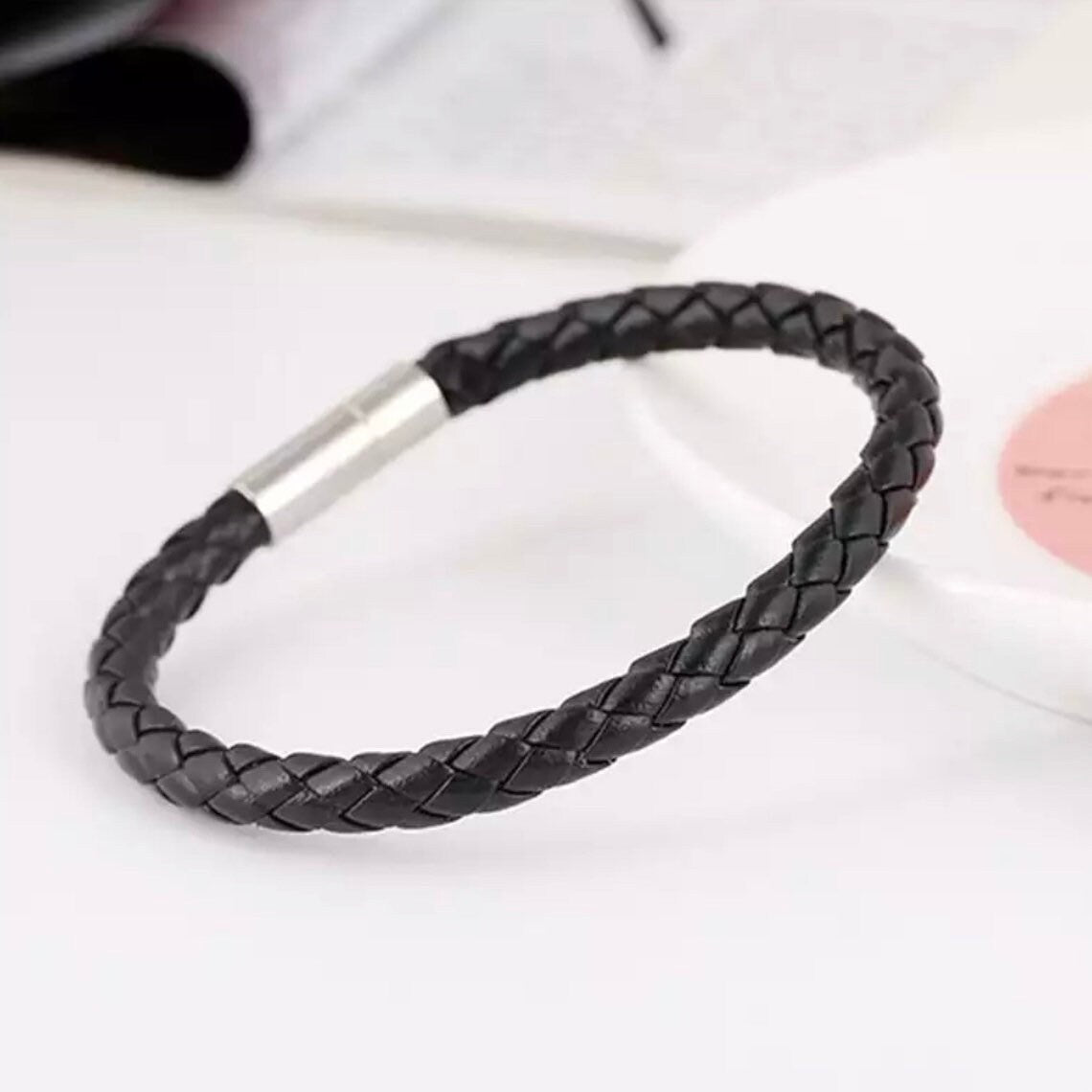 Classic Simple Braided Leather Bracelet Bangle Available in Black or Brown