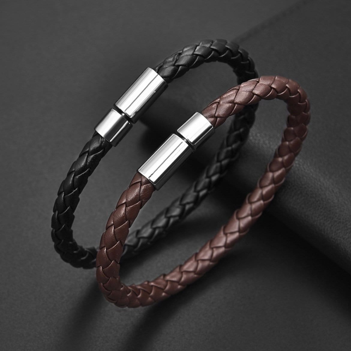 Classic Simple Braided Leather Bracelet Bangle Available in Black or Brown