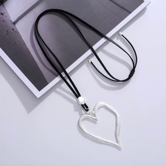 Love Heart Pendant on a Gold or Black Rope Chain Long Necklace Available with Gold or Silver Coloured Heart