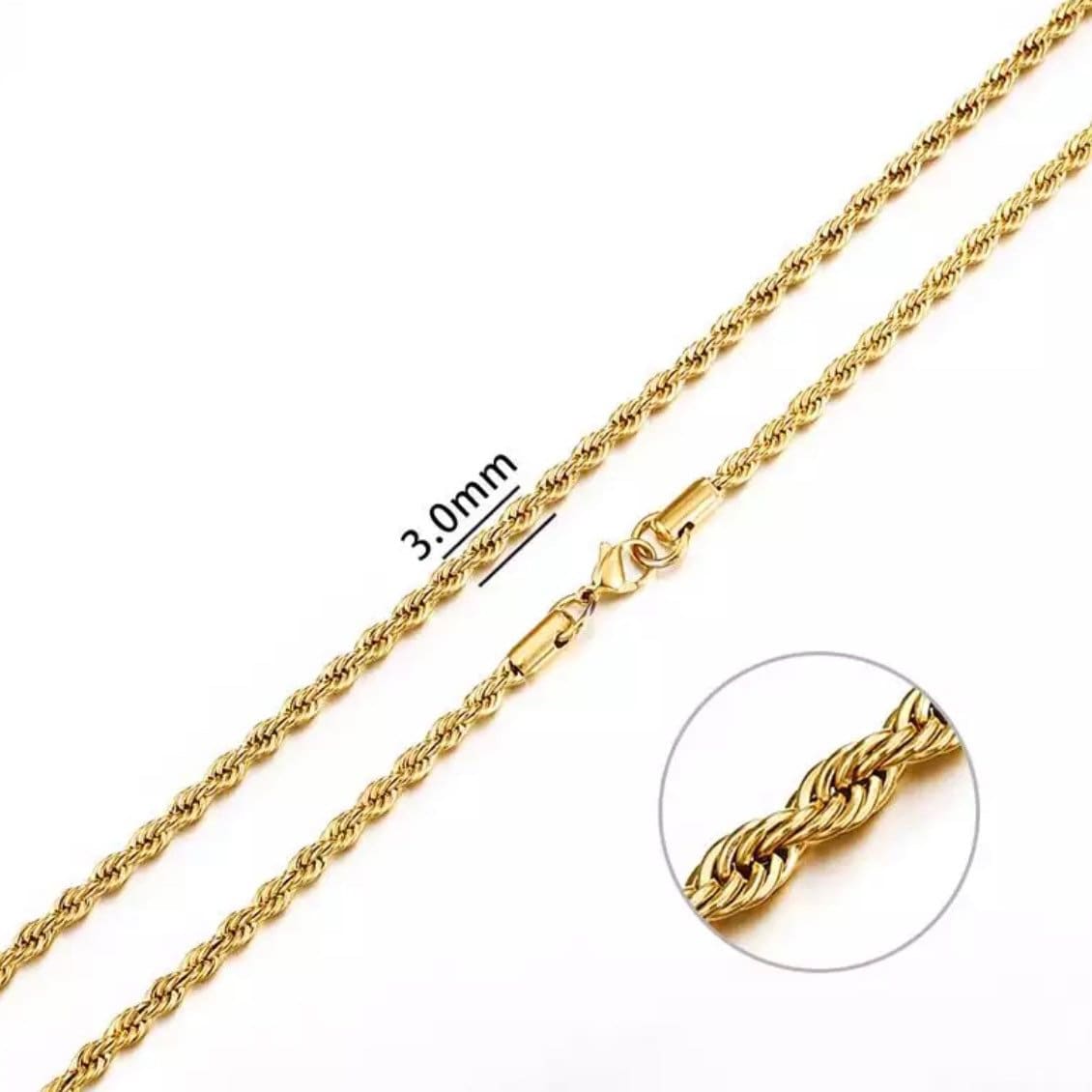 Stainless Steel Gold Colour Rope Twisted Singapore Chain Necklace