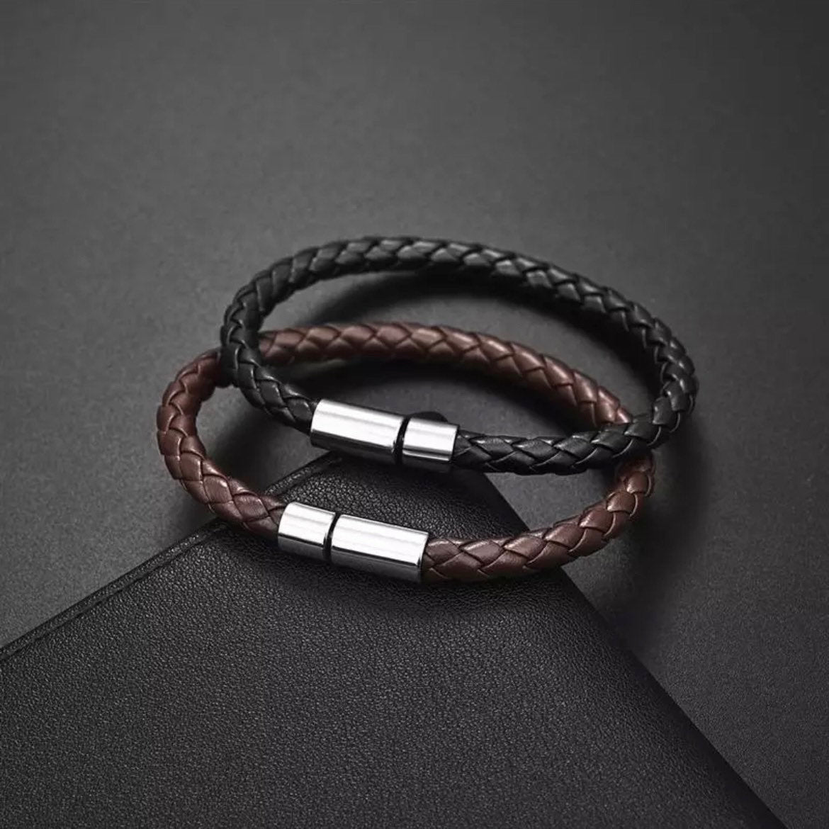 Classic Simple Braided Leather Bracelet Bangle Available in Black or Brown